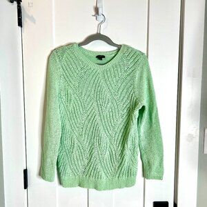 Talbots Pistachio Green Coastal Grandma Sweater Crochet Macrame Crew Neck LP